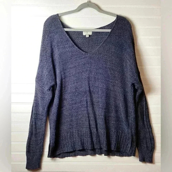 Lucky Brand Navy Blue cotton V Neck Mesh knit Top Pullover Size Medium - Picture 1 of 8